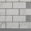 Mosaic Tile White Carrara Marble Veins Brick Ceramic Mosaic Tiles Marble Look Porcelain Tile